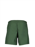 luxury swim shorts, Alexander McQueen, khaki swim shorts, logo swimwear, designer beachwear