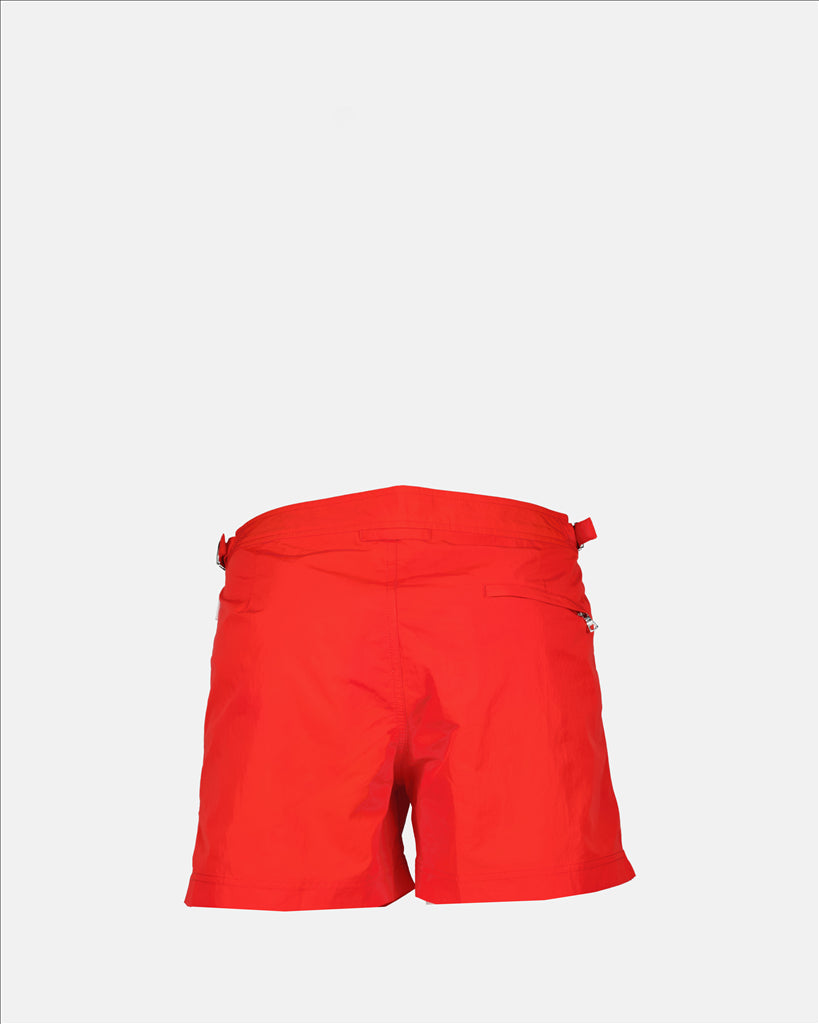 Orlebar Brown, swim shorts, red swim trunks, nylon shorts, luxury swimwear