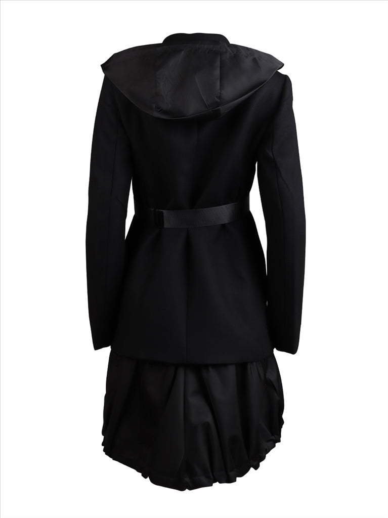 Prada, Bi-material coat, Women’s luxury coat, Black coat, High-end fashion