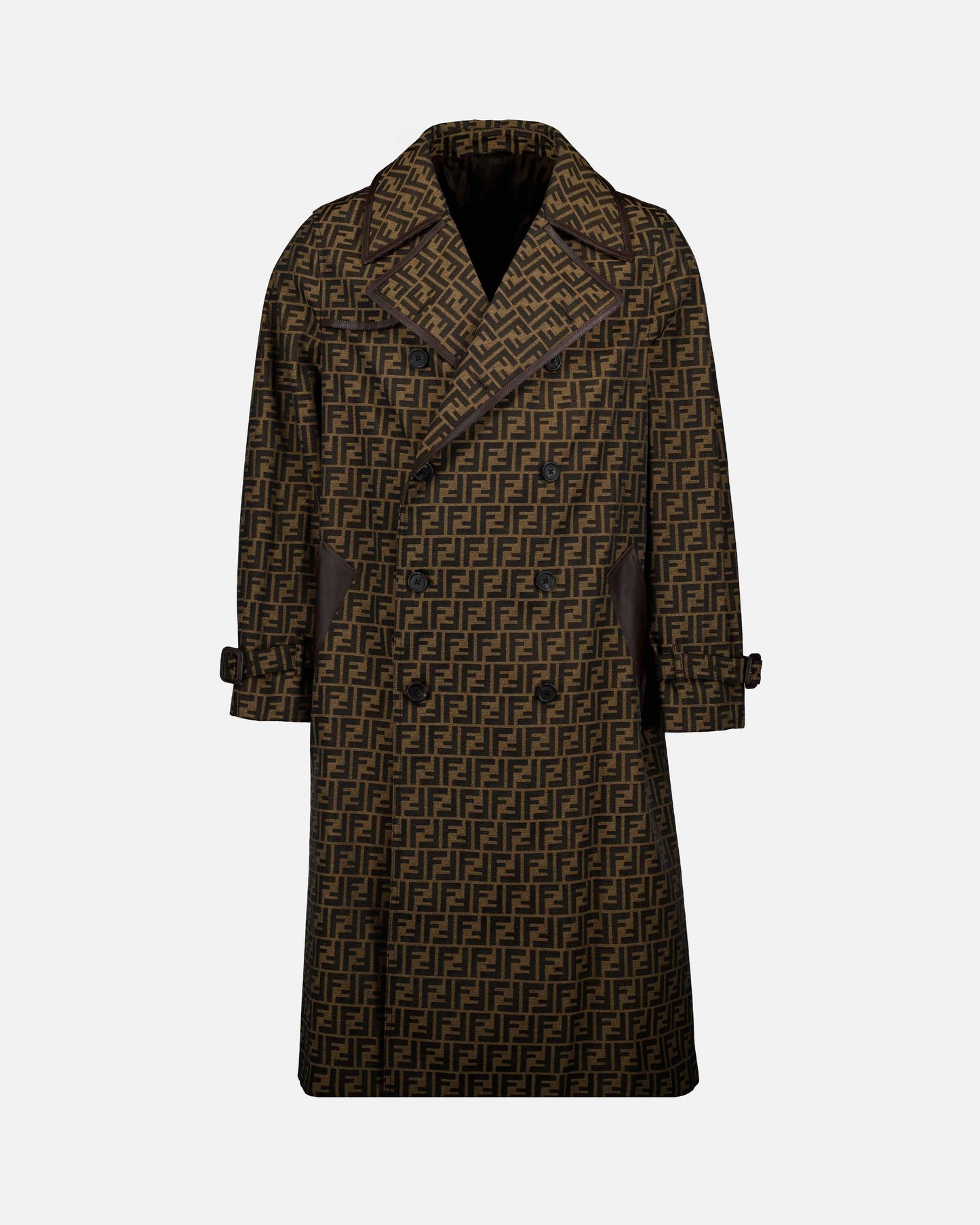 Fendi trench-coat, Brown trench-coat, Men's luxury coat, Designer outerwear, Fendi FF belt coat