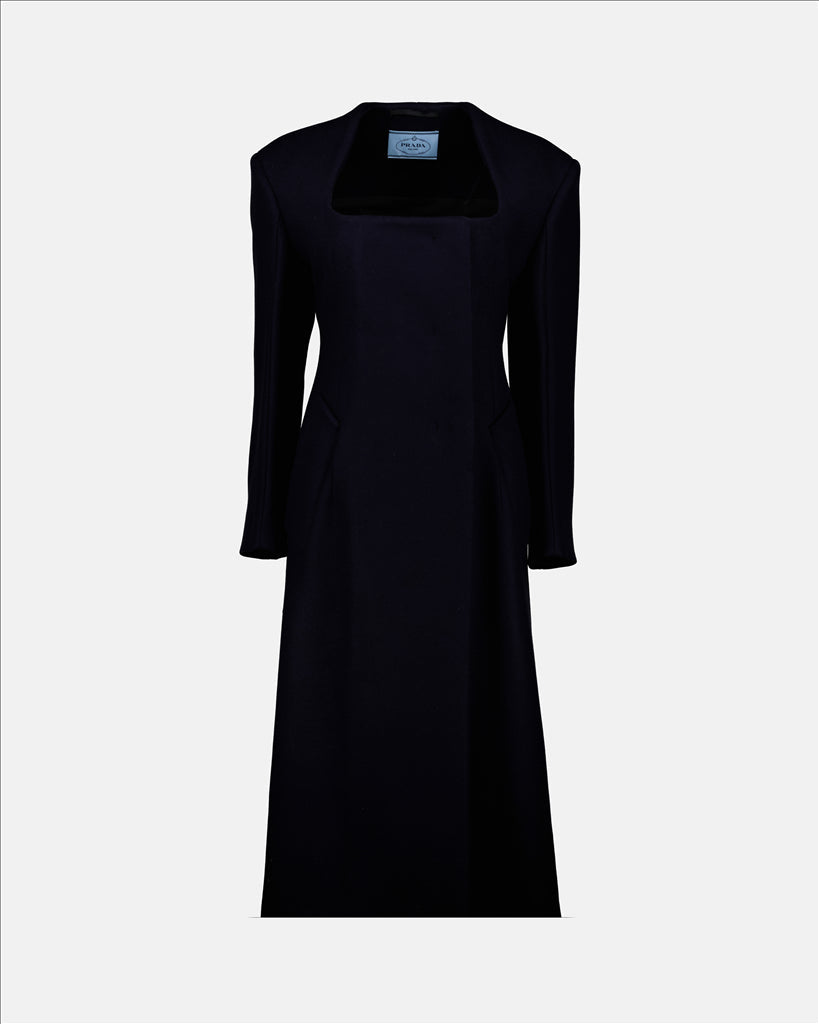 Long Prada Coat, High-Quality Wool, Tailored Fit, Women's Coat, Luxurious Fashion