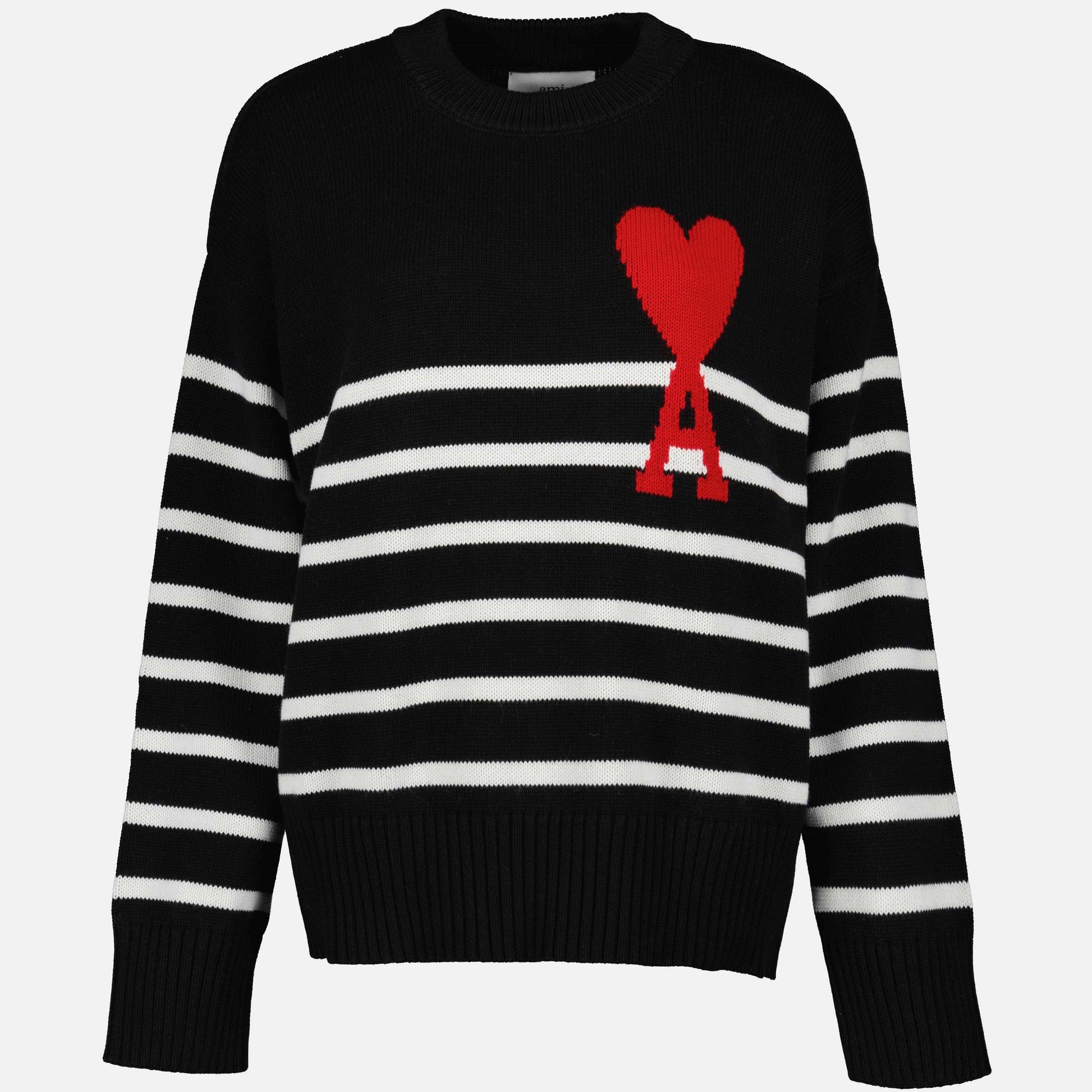 unisex sweater, Ami de Coeur, luxury wool sweater, striped pattern sweater, high-end fashion