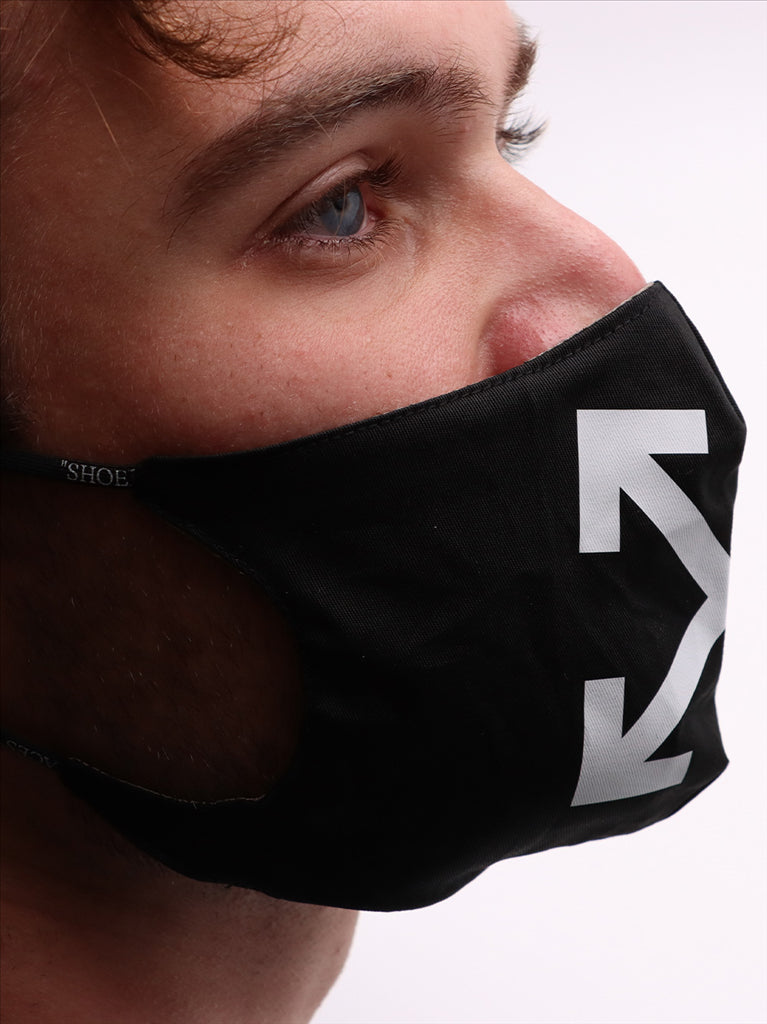 Off-White mask, luxury face mask, unisex fashion mask, black designer mask, avant-garde mask