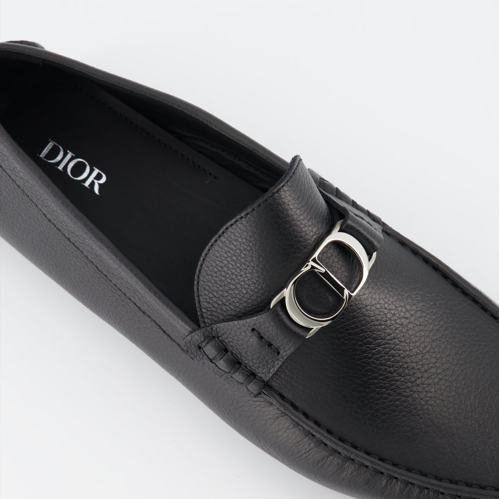 Dior moccasins, luxury black loafers, men's designer shoes, high-end footwear, elegant men's shoes  
