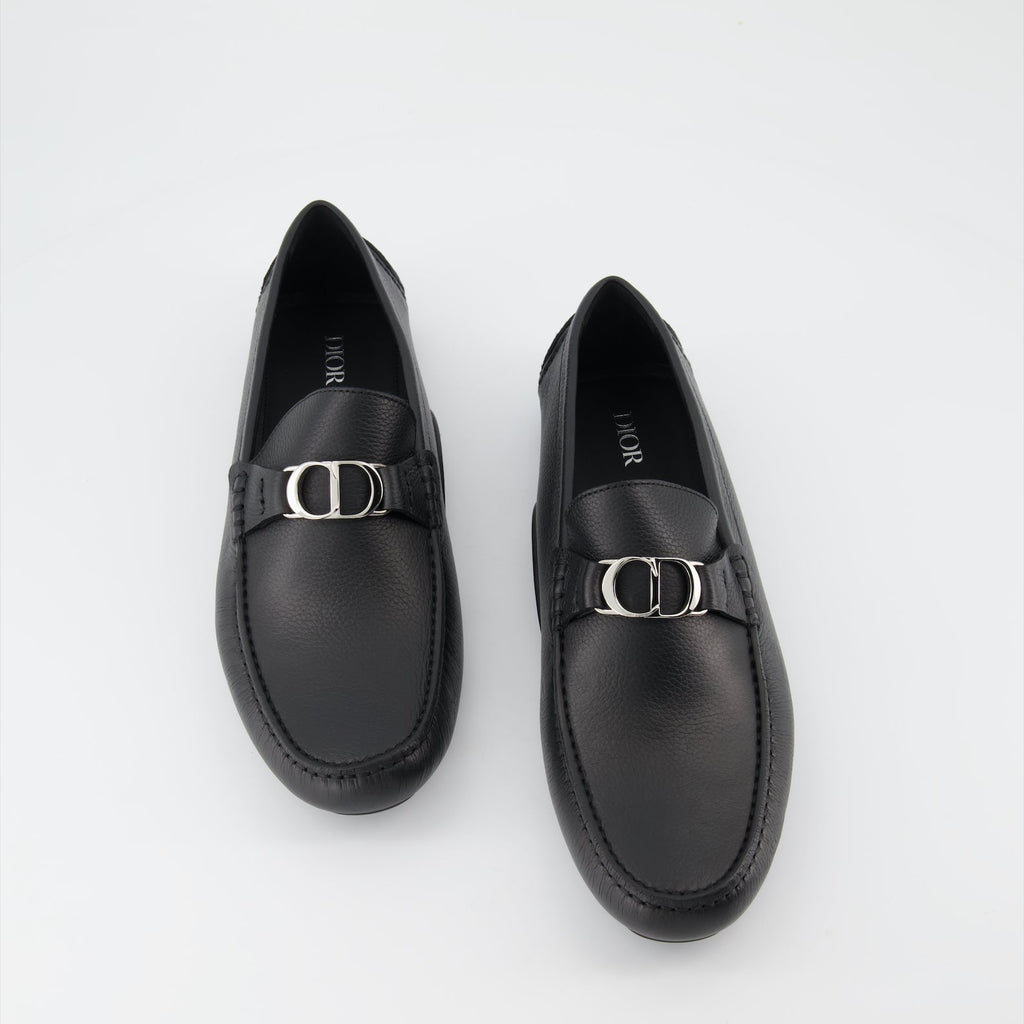 Dior moccasins, luxury black loafers, men's designer shoes, high-end footwear, elegant men's shoes  
