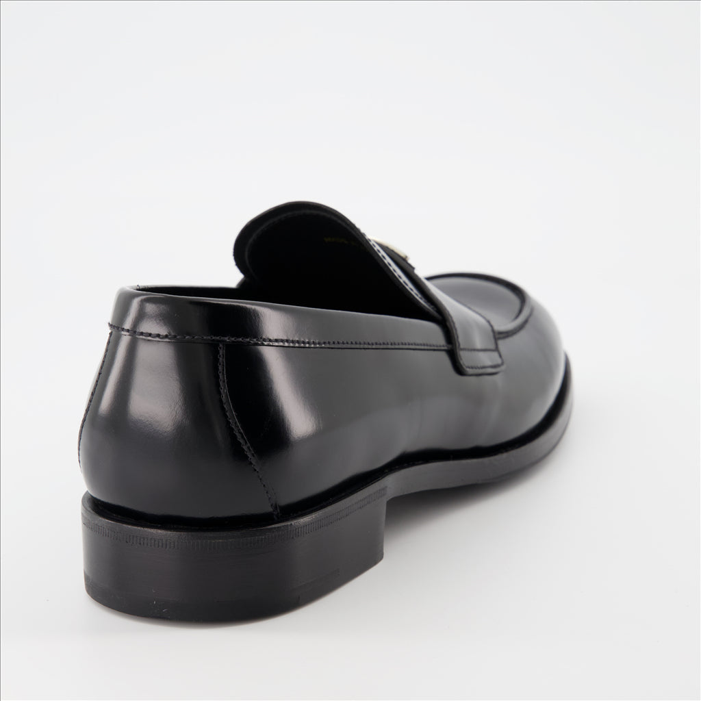 Prada loafers, premium leather, triangle logo, masculine elegance, luxurious comfort