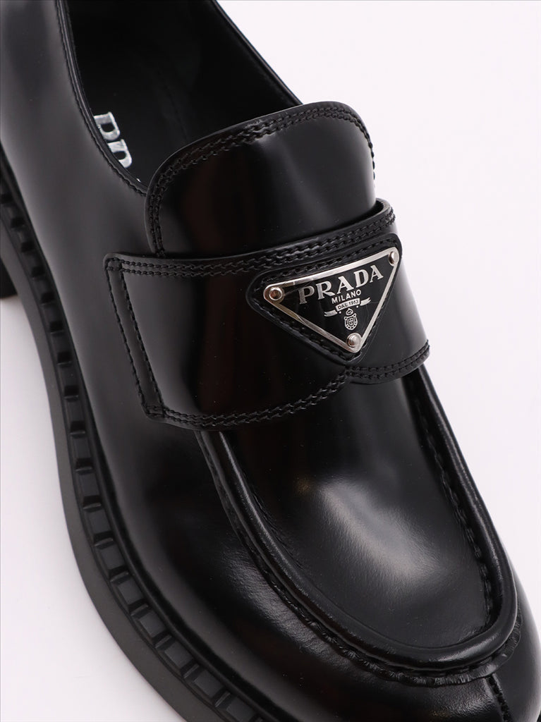 Prada loafers, luxury women's shoes, black leather loafers, Prada leather, Prada shoes