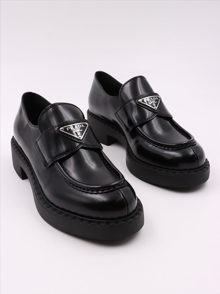 Prada loafers, luxury women's shoes, black leather loafers, Prada leather, Prada shoes