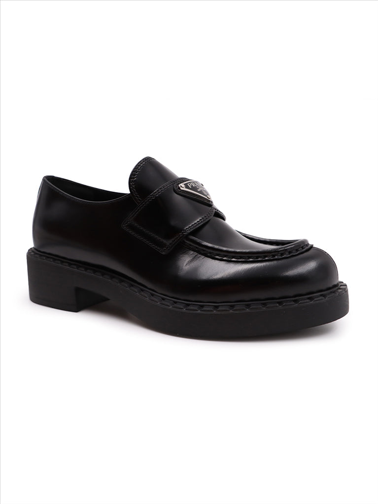 Prada loafers, luxury women's shoes, black leather loafers, Prada leather, Prada shoes