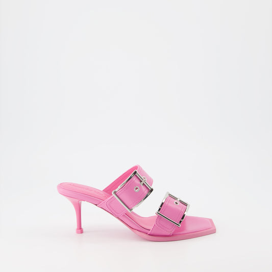 Alexander McQueen, Pink Double Strap Mules, Luxury Women's Footwear, Designer Shoes, Fashion Mules