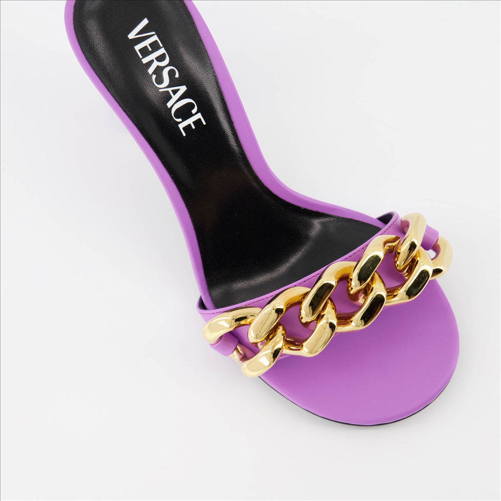 Versace Mules, Women's Shoes, Luxurious Elegance, Comfort and Style, Gold Chain