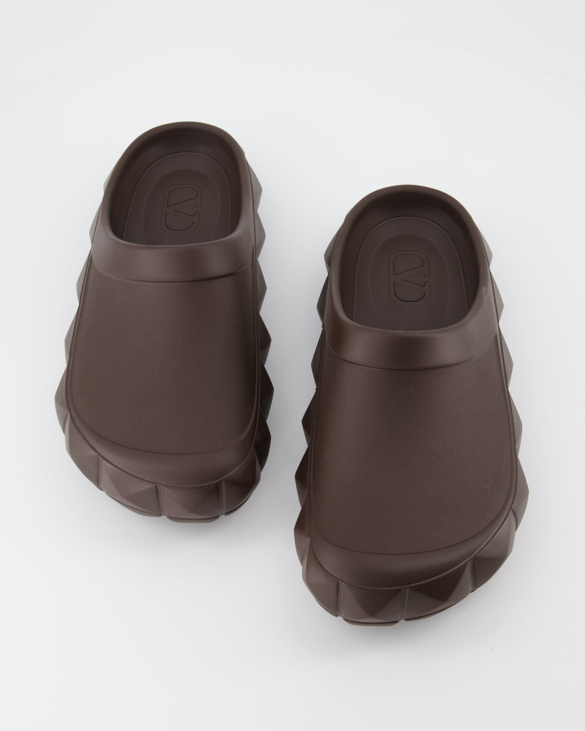 Roman Stud Mules, Valentino Garavani, Luxury Footwear, Brown Leather Mules, Designer Shoes