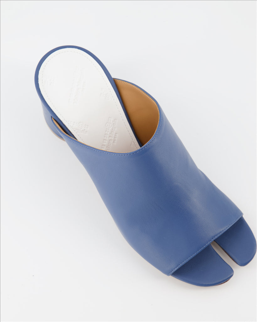 Maison Margiela, Blue Leather Mules, Women's Designer Footwear, Tabi Mules, Luxury Shoes