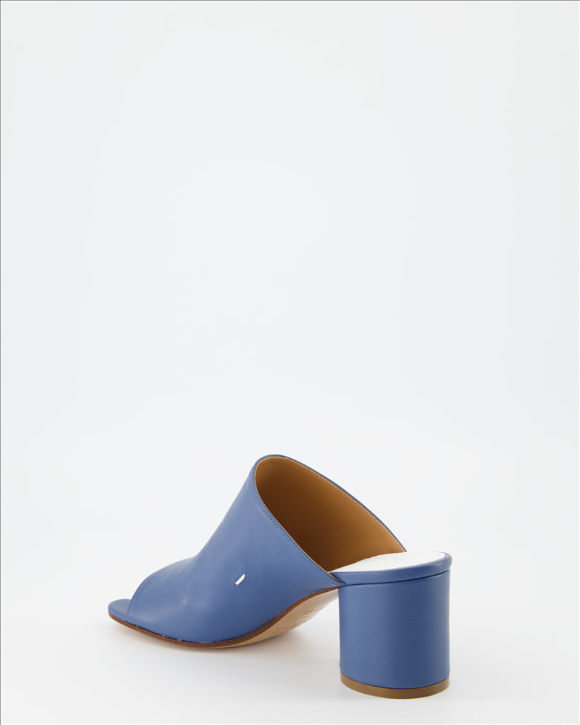 Maison Margiela, Blue Leather Mules, Women's Designer Footwear, Tabi Mules, Luxury Shoes