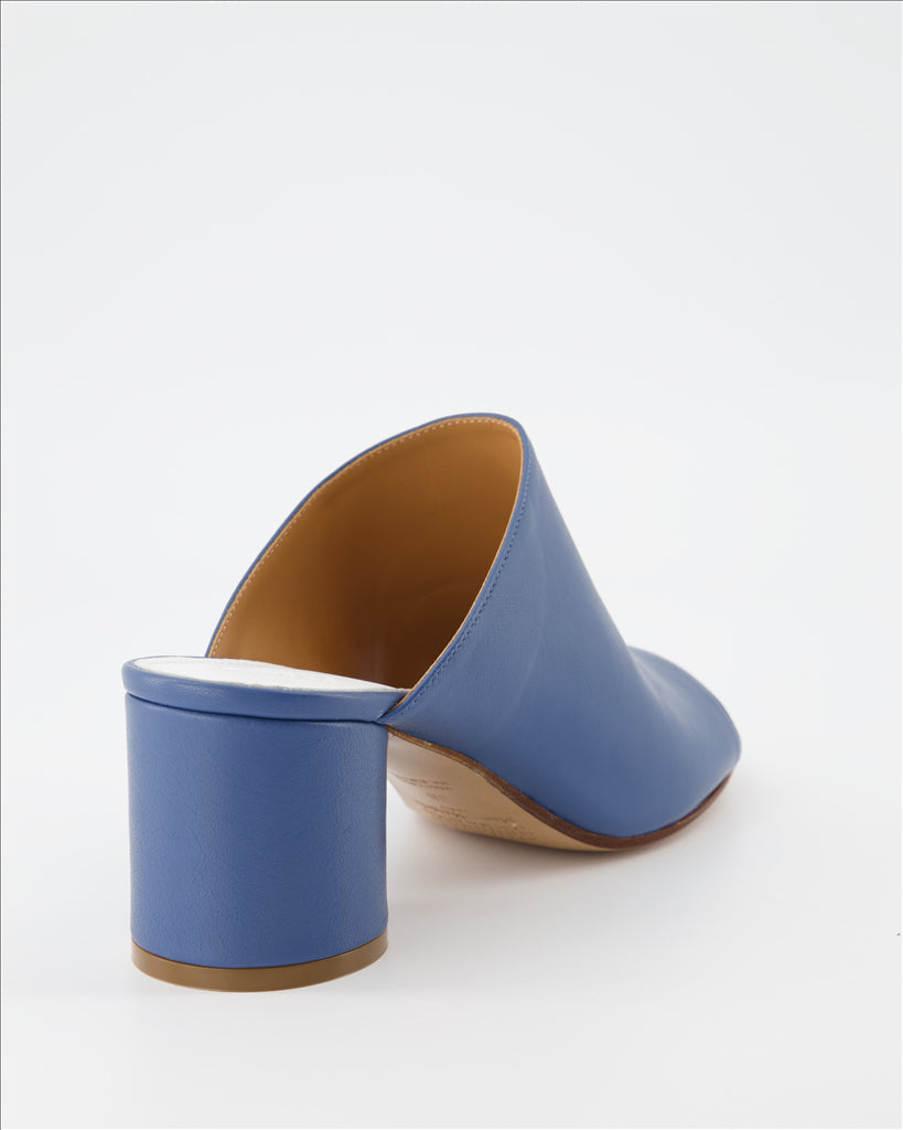 Maison Margiela, Blue Leather Mules, Women's Designer Footwear, Tabi Mules, Luxury Shoes