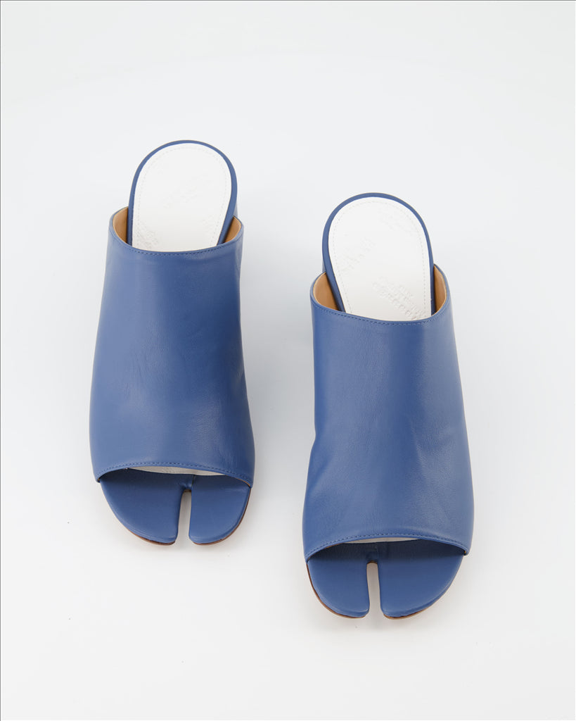 Maison Margiela, Blue Leather Mules, Women's Designer Footwear, Tabi Mules, Luxury Shoes