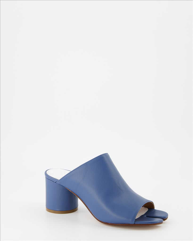 Maison Margiela, Blue Leather Mules, Women's Designer Footwear, Tabi Mules, Luxury Shoes