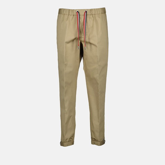 Moncler trousers, beige gabardine pants, luxury men's trousers, high-end fashion, Moncler menswear