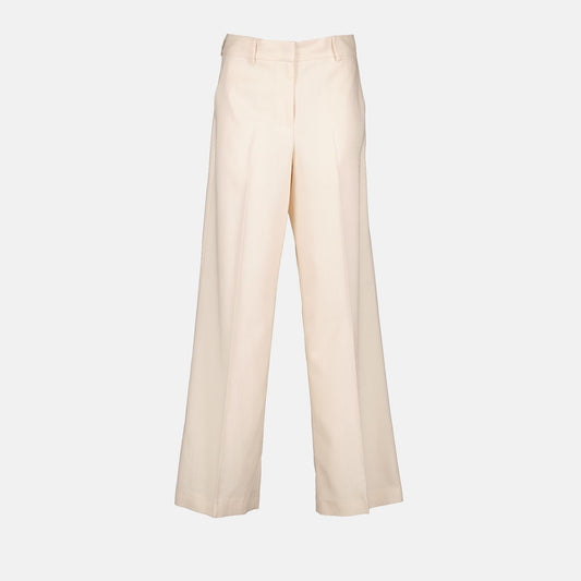 MSGM, beige viscose pants, women's luxury pants, straight-leg pants, high-end women's fashion