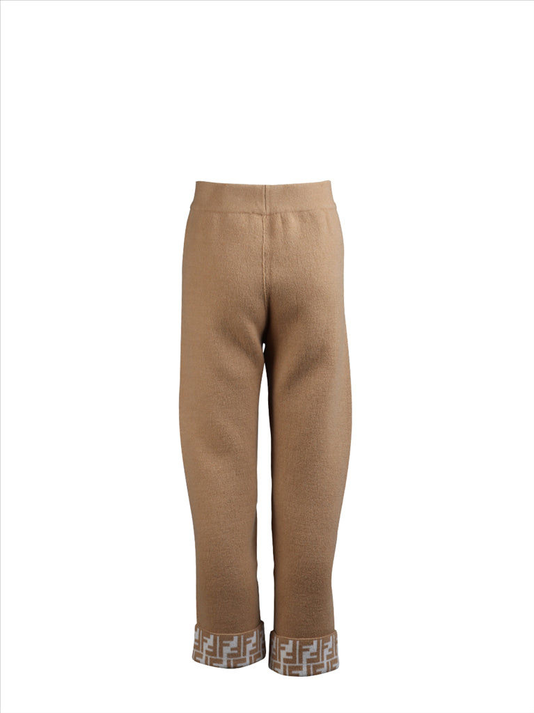 Fendi children's jogging pants, luxury kids' wool pants, Fendi FF motif, high-end children's fashion, brown wool jogging pants