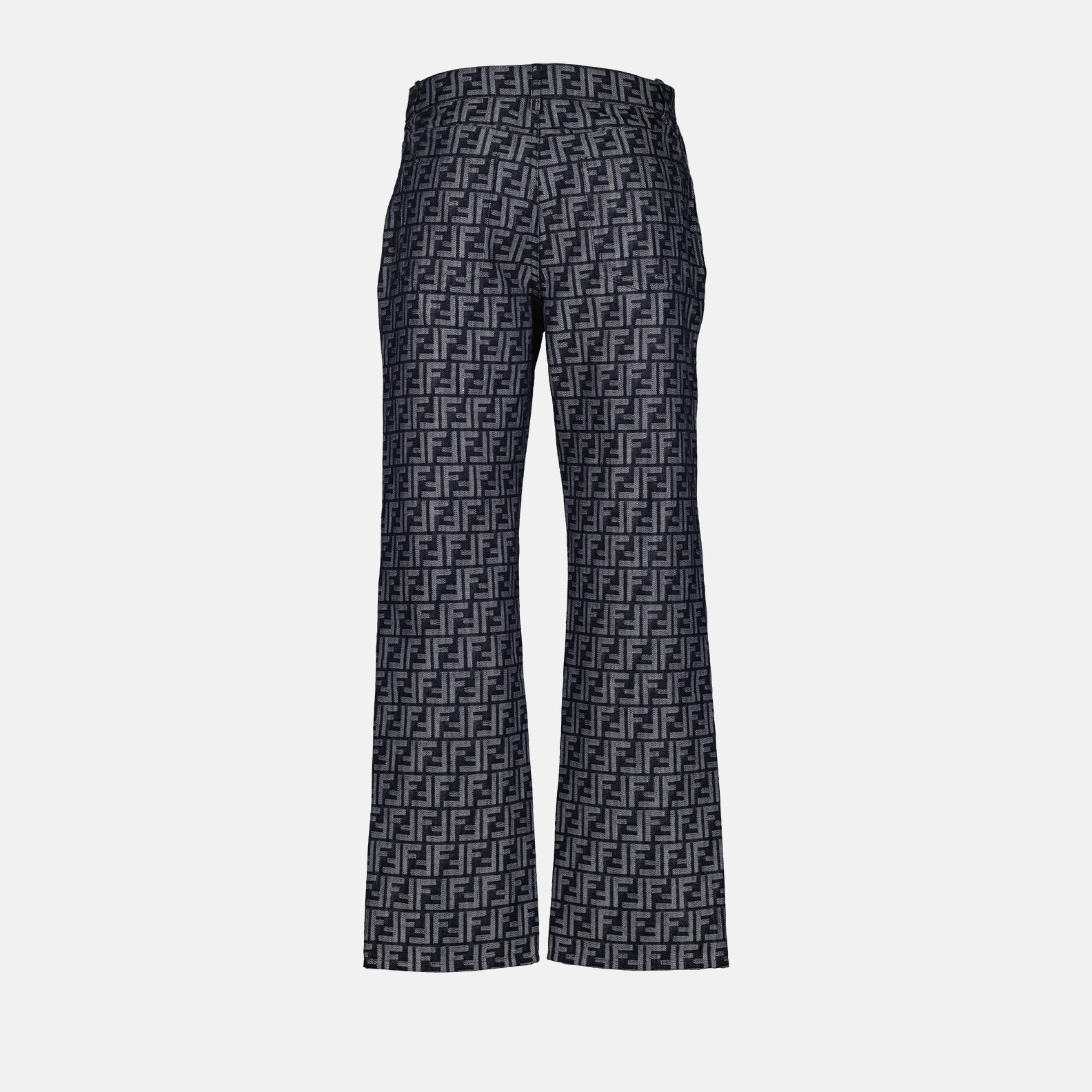 Fendi denim, luxury men's pants, blue denim trousers, Fendi FF pattern, designer jeans