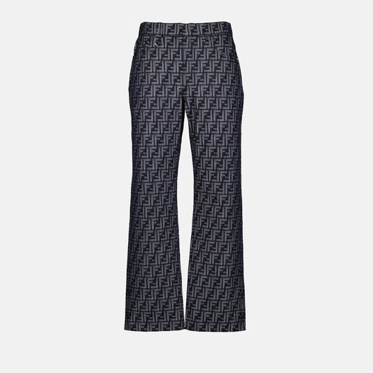 Fendi denim, luxury men's pants, blue denim trousers, Fendi FF pattern, designer jeans