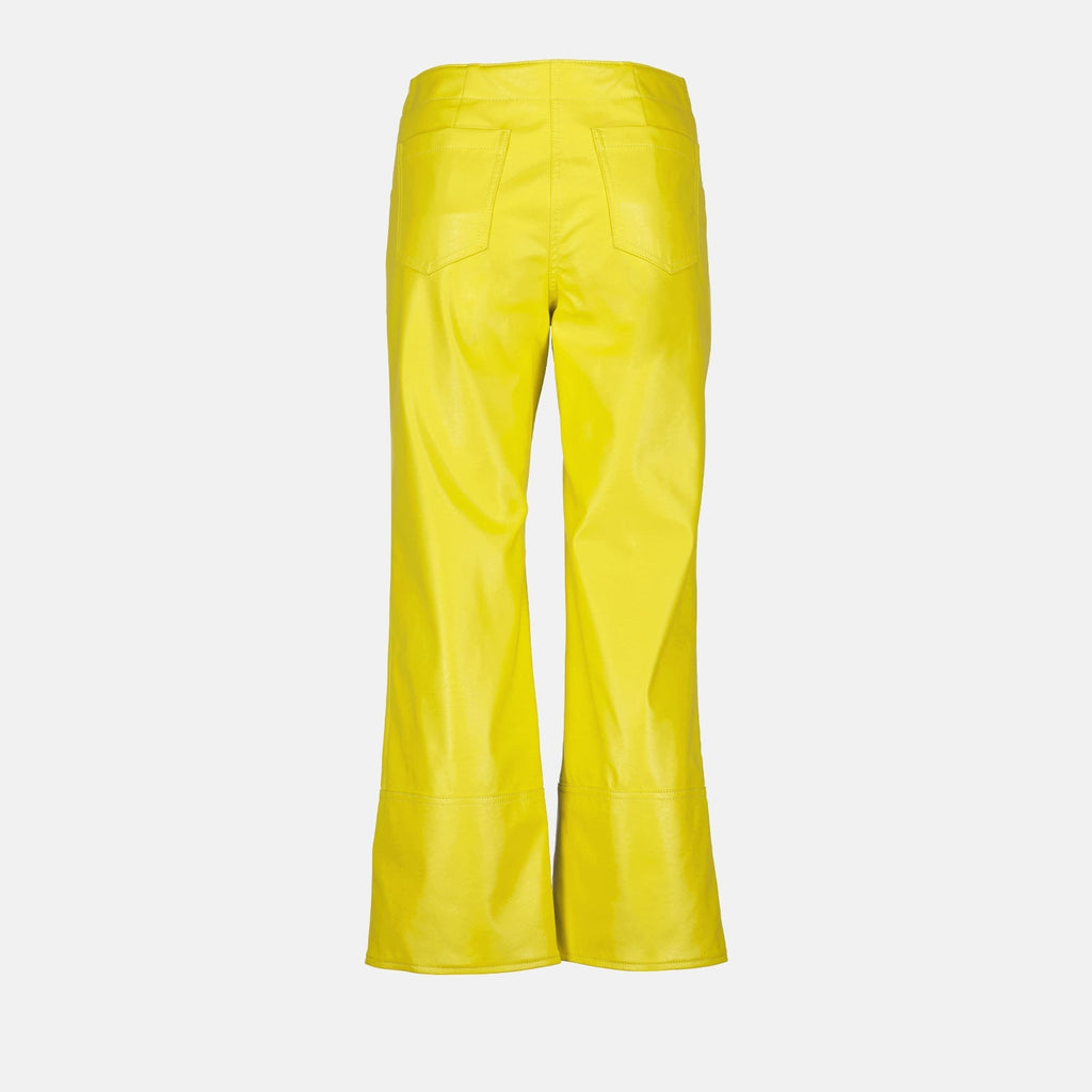 Yellow faux leather pants, MSGM women's trousers, luxury fashion, stylish women's pants, women's luxury trousers