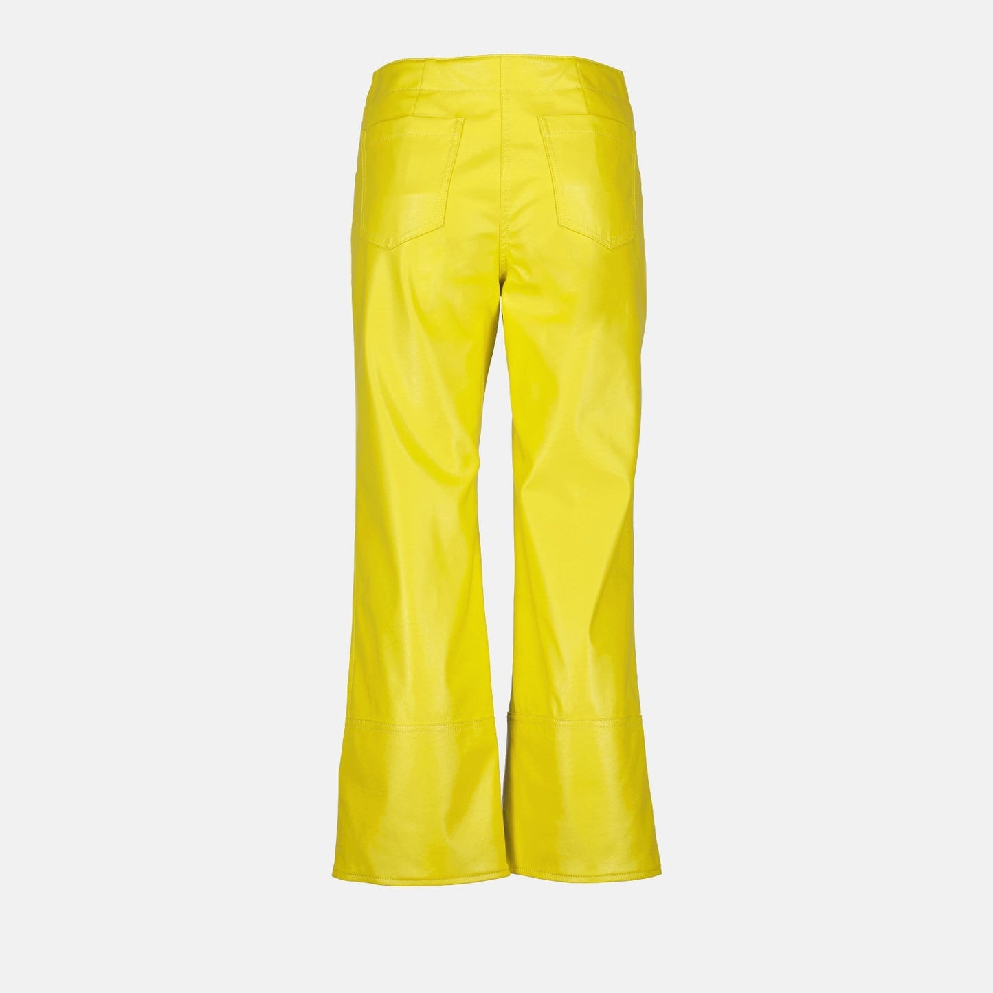 Yellow faux leather pants, MSGM women's trousers, luxury fashion, stylish women's pants, women's luxury trousers