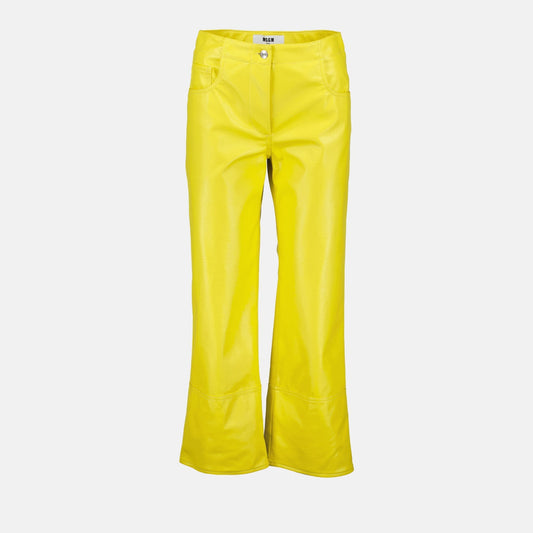 Yellow faux leather pants, MSGM women's trousers, luxury fashion, stylish women's pants, women's luxury trousers