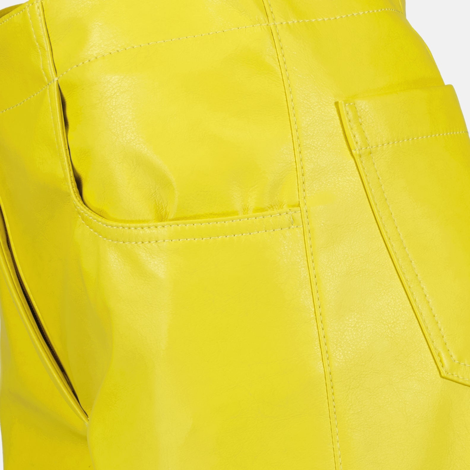 Yellow faux leather pants, MSGM women's trousers, luxury fashion, stylish women's pants, women's luxury trousers