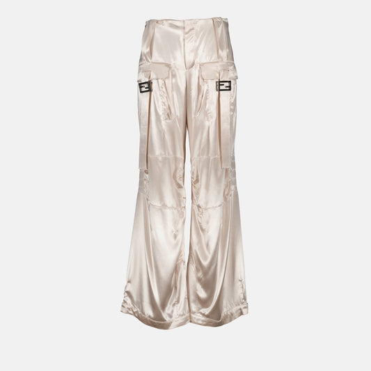 Fendi, Beige Viscose Pants, Women's Luxury Wear, Designer Pants, Elegant Women's Trousers