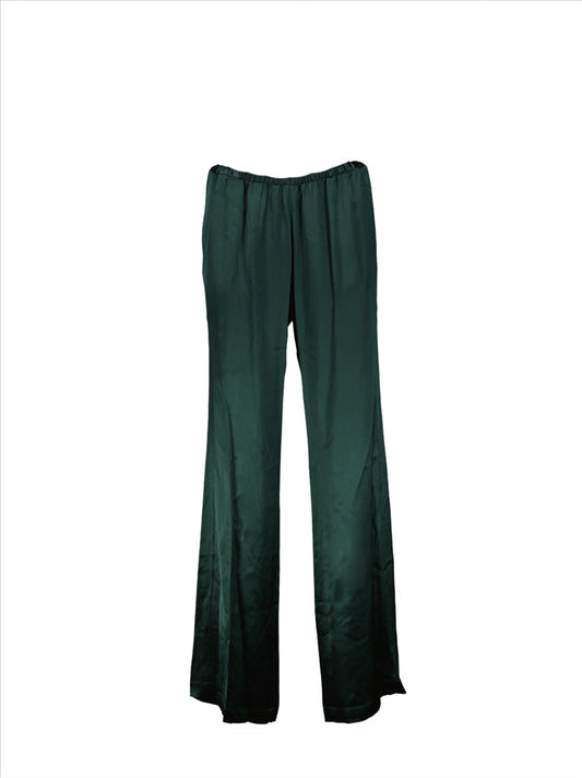 Flared Trousers, AMI Paris Women, Green Women's Trousers, Satin Viscose, Everyday Luxury