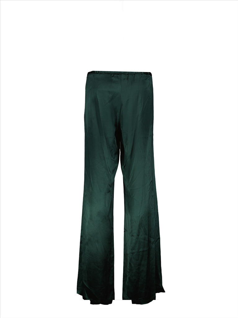 Flared Trousers, AMI Paris Women, Green Women's Trousers, Satin Viscose, Everyday Luxury