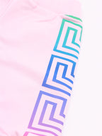 Versace kids, luxury children's fashion, neon pants, Greca pattern, high-end kidswear