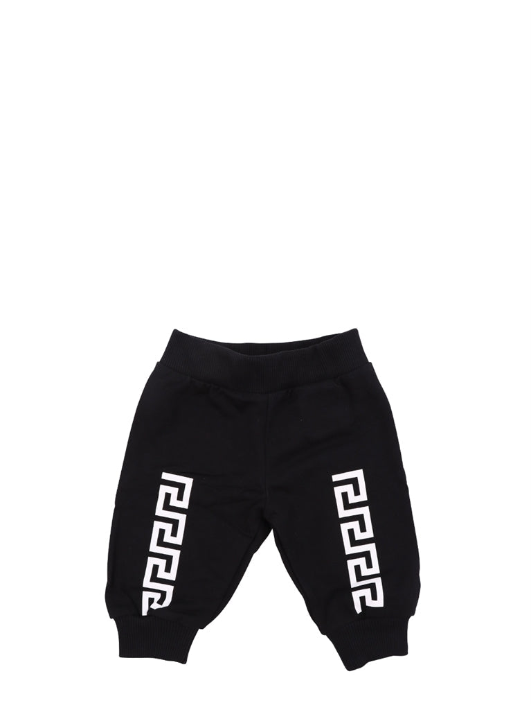 Versace children trousers, luxury kidswear, Black Greca pants, designer children clothing, high-end kids fashion