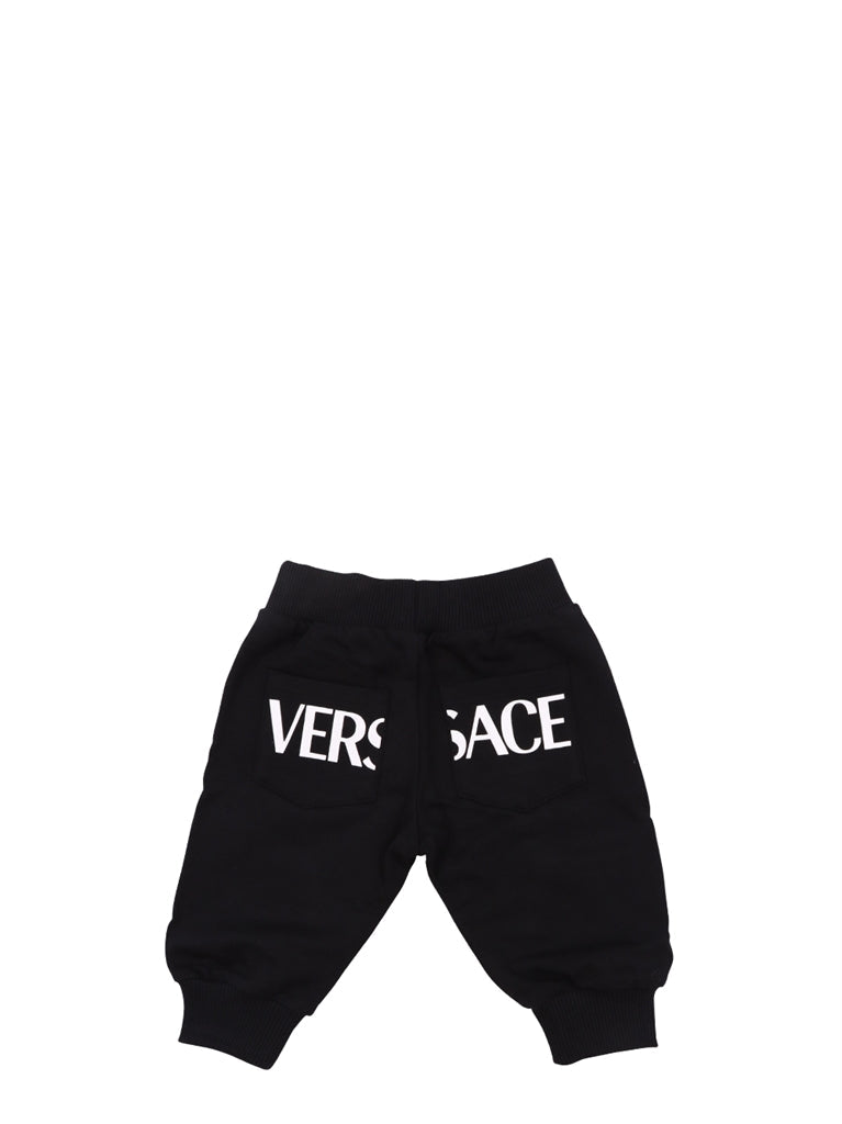 Versace children trousers, luxury kidswear, Black Greca pants, designer children clothing, high-end kids fashion