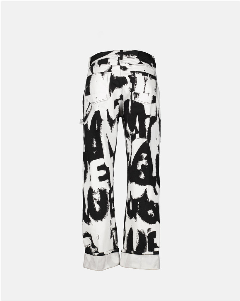 White Denim Jeans, Alexander McQueen Men, Luxury, Graffiti Design, Thick Hems