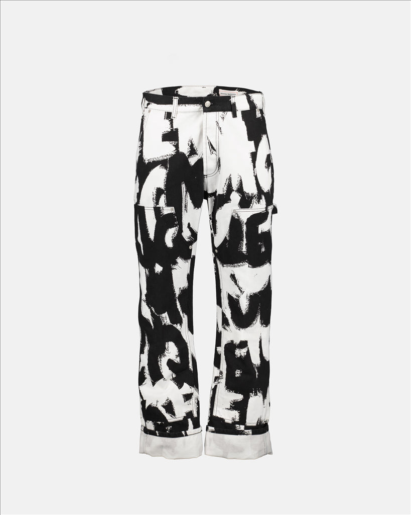 White Denim Jeans, Alexander McQueen Men, Luxury, Graffiti Design, Thick Hems