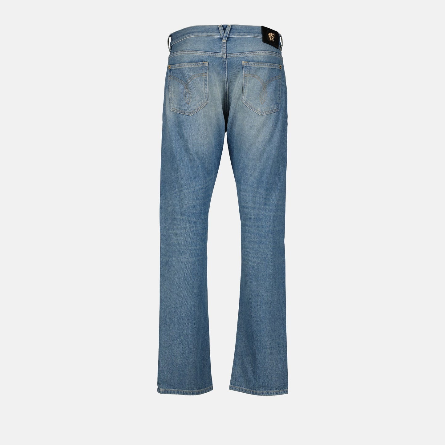 Versace men's jeans, luxury denim, light wash jeans, designer men's clothing, high-end fashion