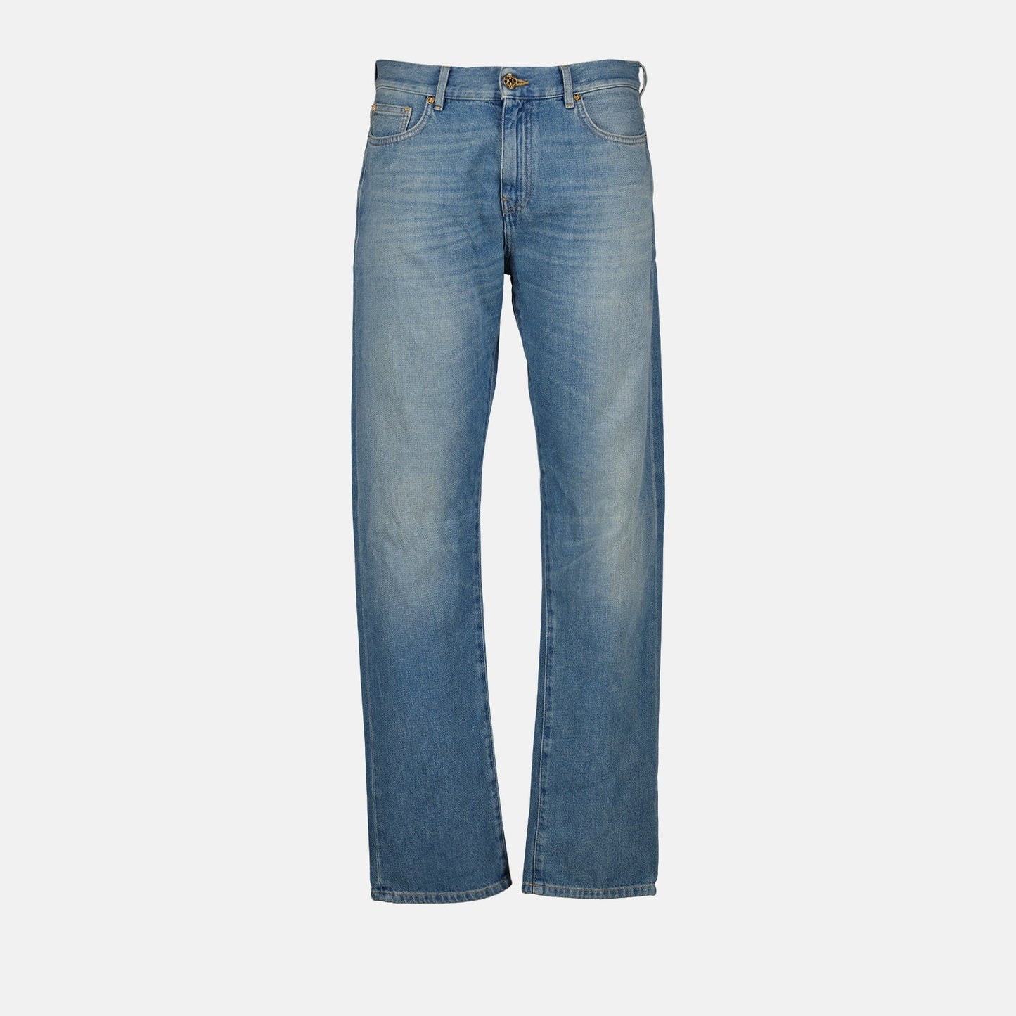 Versace men's jeans, luxury denim, light wash jeans, designer men's clothing, high-end fashion