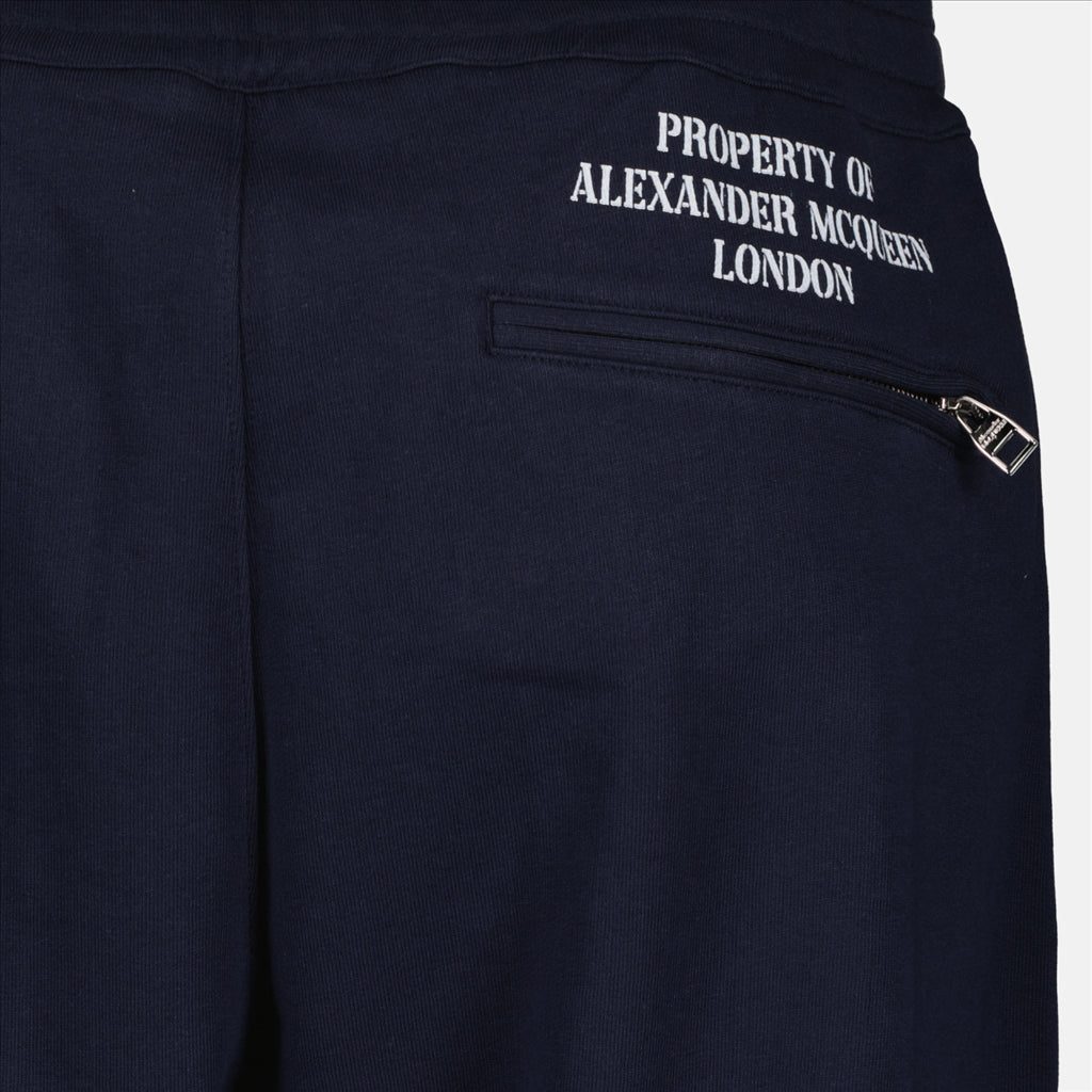 Alexander McQueen, luxury joggers, blue jogging pants, men's designer pants, printed joggers