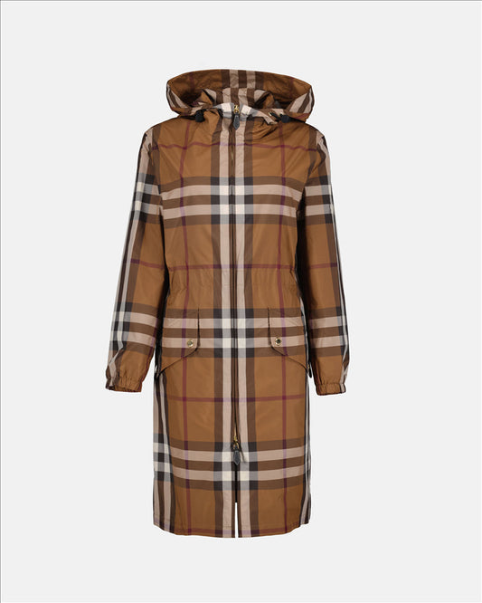 Burberry Parka, Women's Luxury Garment, Brown Parka, Check Jacket, Winter Clothing