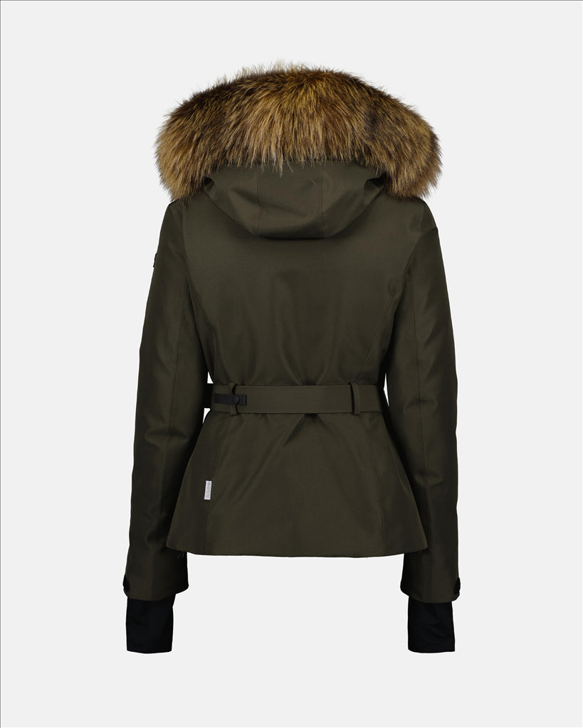 Kaki Women's Parka, Moncler Grenoble, Luxury Parka, High-End Clothing, Elegant Style