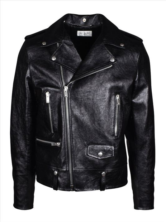 Saint Laurent, Black Leather Jacket, Men's Perfecto Jacket, Luxury Outerwear, Designer Leather Jacket