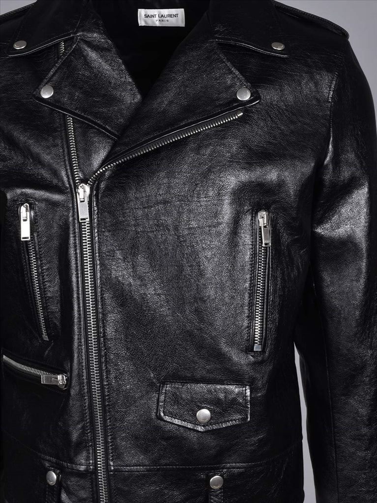 Saint Laurent, Black Leather Jacket, Men's Perfecto Jacket, Luxury Outerwear, Designer Leather Jacket