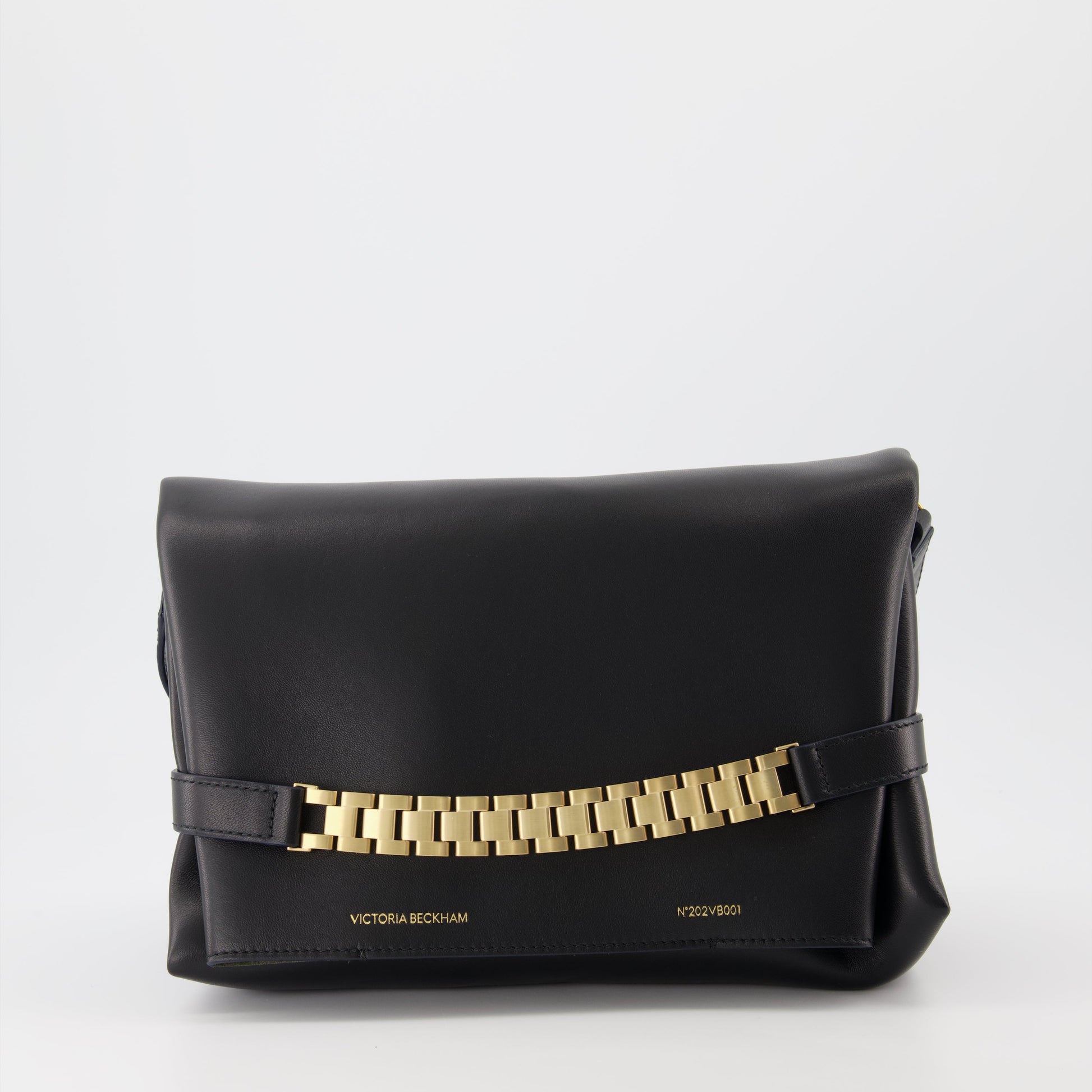 Victoria Beckham, Black Leather Pochette, Luxury Accessories, Chain Pochette, Designer Handbags