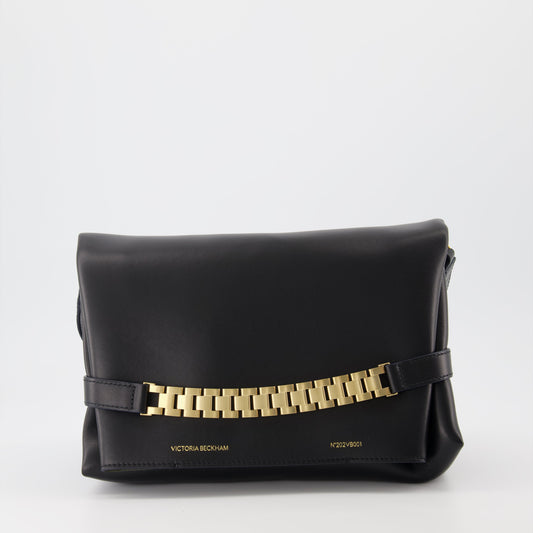 Victoria Beckham, Black Leather Pochette, Luxury Accessories, Chain Pochette, Designer Handbags