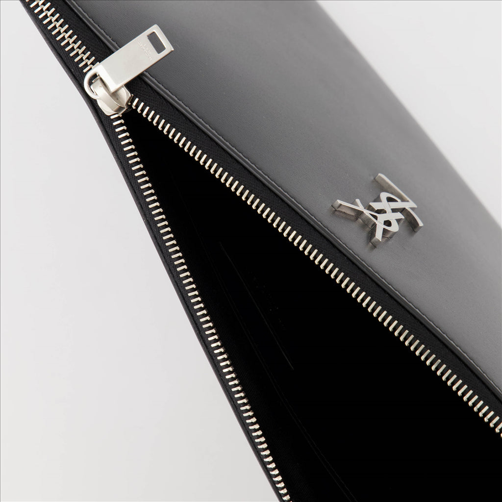 YSL iPad Pouch, Saint Laurent Men, Luxury Accessory, Black Leather, Tablet Protection