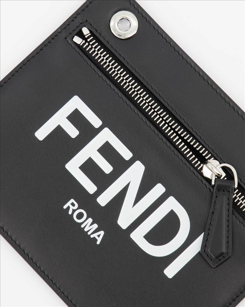 Fendi clutch, smooth black leather, unisex, luxury, FF monogram