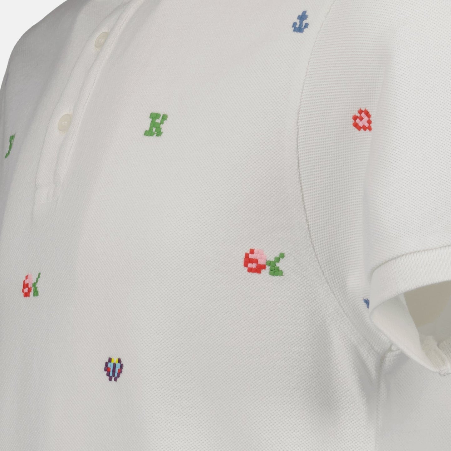 Kenzo Pixel Polo, luxury men's polo, white Kenzo shirt, designer polo, high-end men's fashion